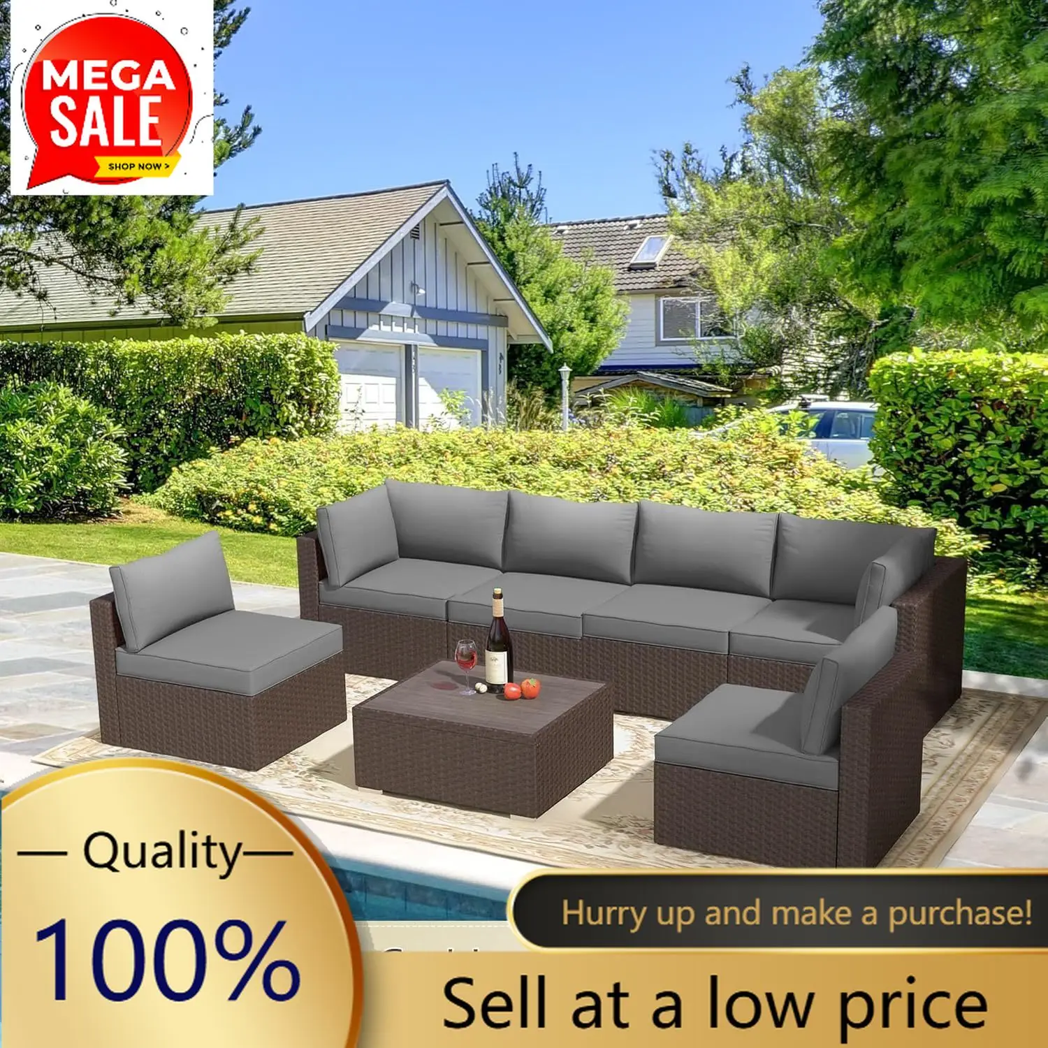 Water-Repellent Sofa Cushion for 6-Seat Rattan Wicker Sectional Patio Conversation Sets