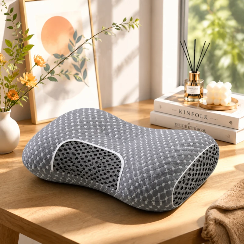 Travesseiro ergonômico ajustável para pescoço, suporte de contorno ortopédico com núcleo interno premium, travesseiro confortável para todas as estações para pescoço