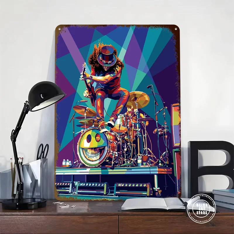 Slash Performing on Stage Personalized 3D Textured Metal Poster Wall Art Tinplate Sign for Vintage Retro Decoration Room Decor