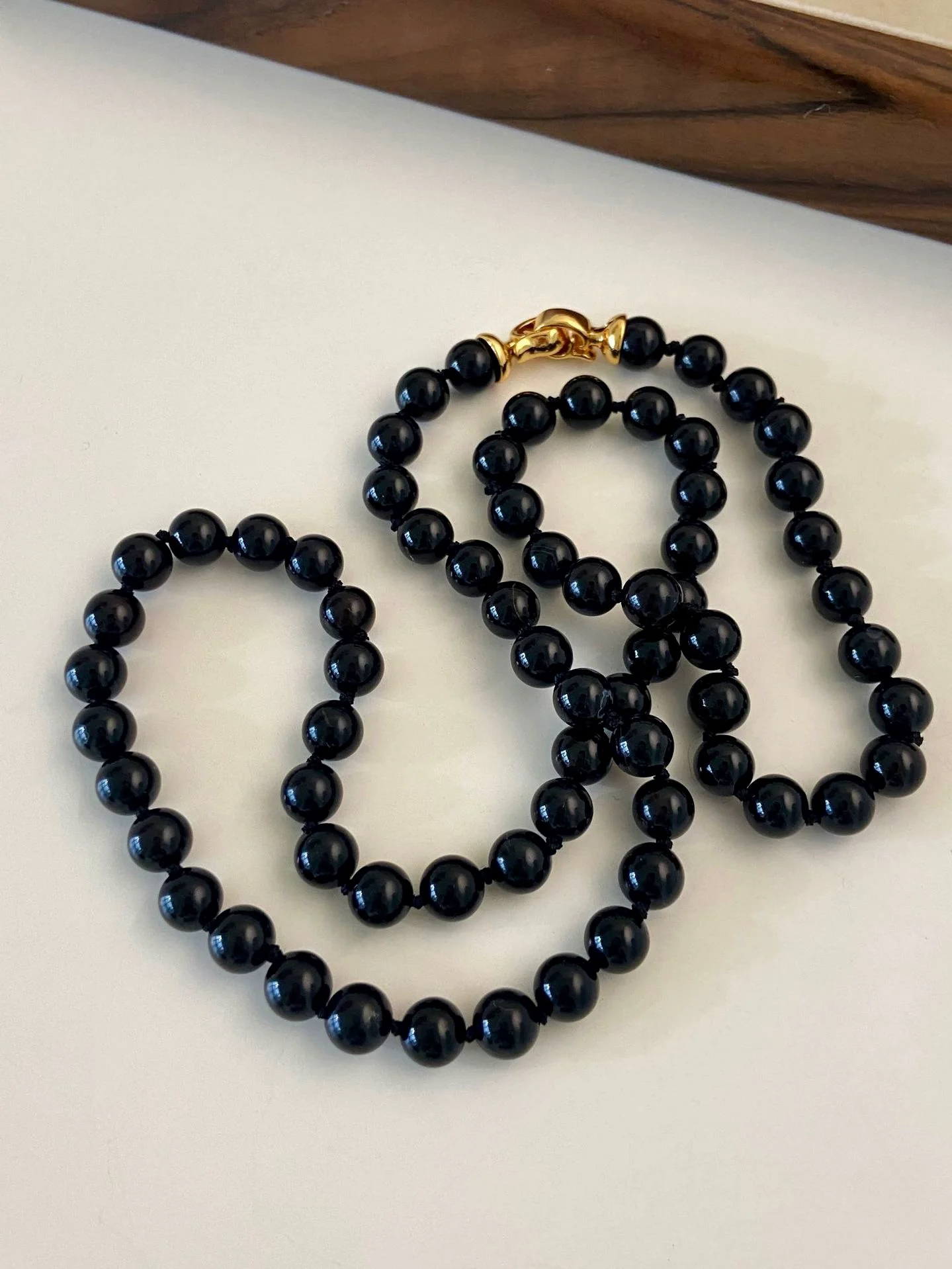 Brass With 18k Gold Natural Black Jade Beads Necklace Women Jewelry Punk Designer Runway Rare Gown Boho Japan Korean