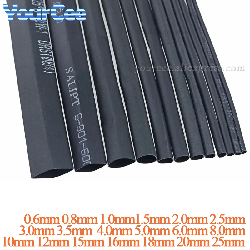 1 Meter Heat Shrink Tube 2:1 Black HeatShrink Tubing DIY 0.6/0.8/1/1.5/2/3/3.5/4/5/6/8/10/12/15mm 16mm 18mm 20mm 25mm 28mm 30mm