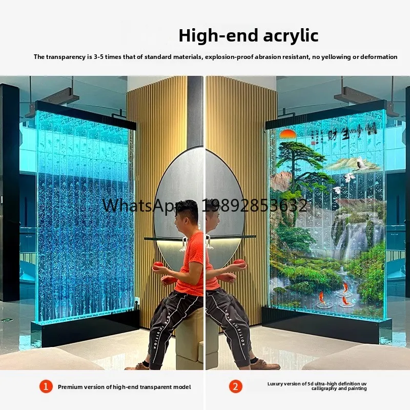 

ZC Flowing Water Wealth Water Curtain Wall Flowing Water Screen Partition Entrance Acrylic Calligraphy UV Wine Cabinet Custom
