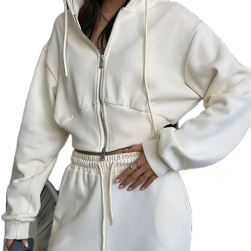 Dames Capuchon Trekkoord Hoodie Broekpakken Casual Lange Mouw Rits Hoodies Wijde Pijpen Broek 2025 Herfst 2-delige set Dames
