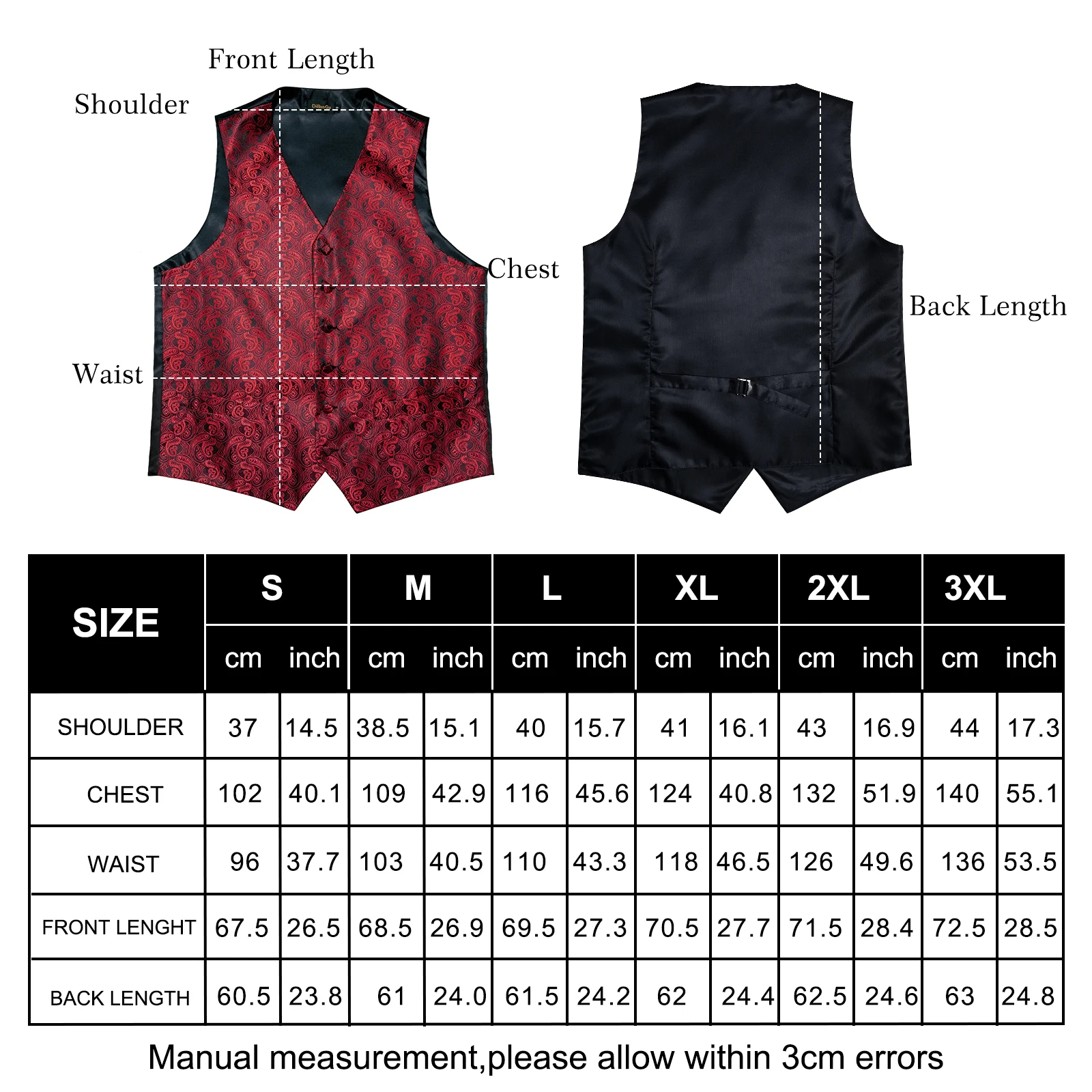 Dibangu Classic Red Black Paisley Men\'s Suit Vest Necktie Pocket Square Cufflinks Set Formal Business Waistcoat for Man Wedding