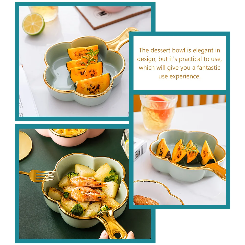 

Single Handle Flower Shaped Ceramic Salad Bowl Elegant Large Multi-Use Fruit Dessert Serving Bowl for Home Restaurant Household