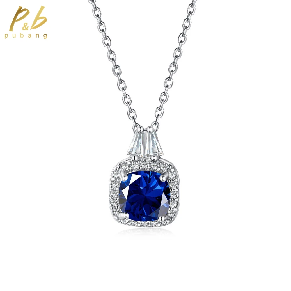 

PuBang Fine Jewelry Solid 925 Sterling Silver for Women Gift Emerald/Blue/Ruby Gem Created Moissanite Pendant Necklace Wholesale