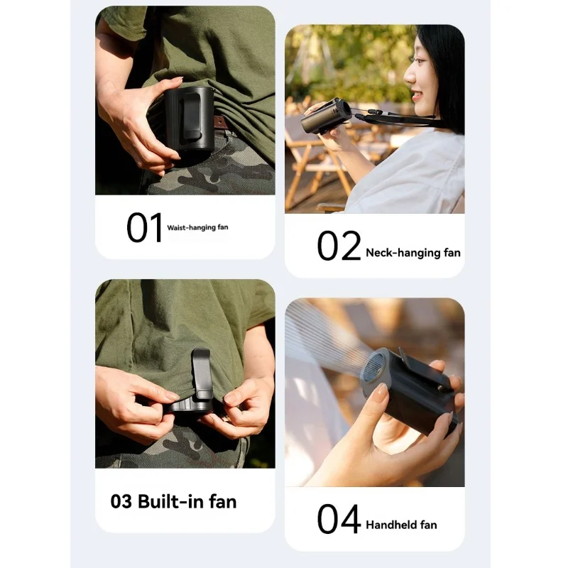 Ideal For Outdoor Work Portable Waist Fan, 3-Speed, USB Rechargeable, Long Battery Life, Quiet Operation