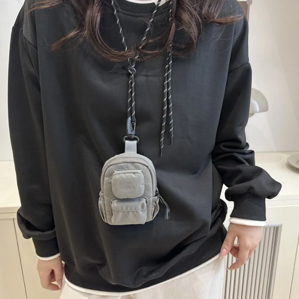 Nylon Hanging Neck Coin Purse Multifunction Shoulder Bag Lanyard Crossbody Bag Mini Wallet Hip Hop Lipstick Earphone Bag