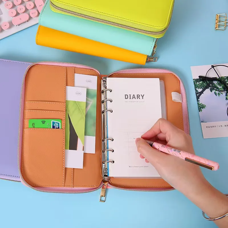 

Новый кожаный бюджетный переплет A6, конверты для наличных денег, система кошелька, блокнот-планировщик бюджета с застежкой-молнией, 6 колец, многоразового использования, 100/200 страниц