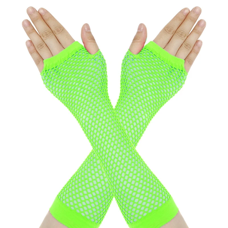 90s Disco Party Wear Dress Neon Fishnet Fingerless Long Gloves Leg Arm Cuff For Womens Sexy Girls Punk Goth Dance Mesh Gloves