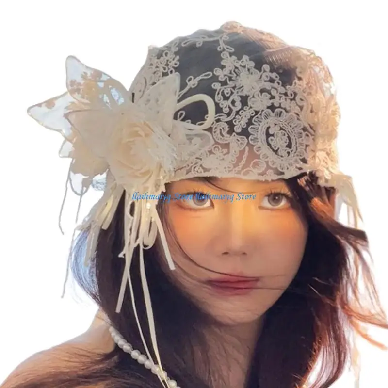 573B Antique Bridal Hair Ornament Lace Flower Design Headwrap Comfortable Bride Hair Styling Accessory for Special Occasion