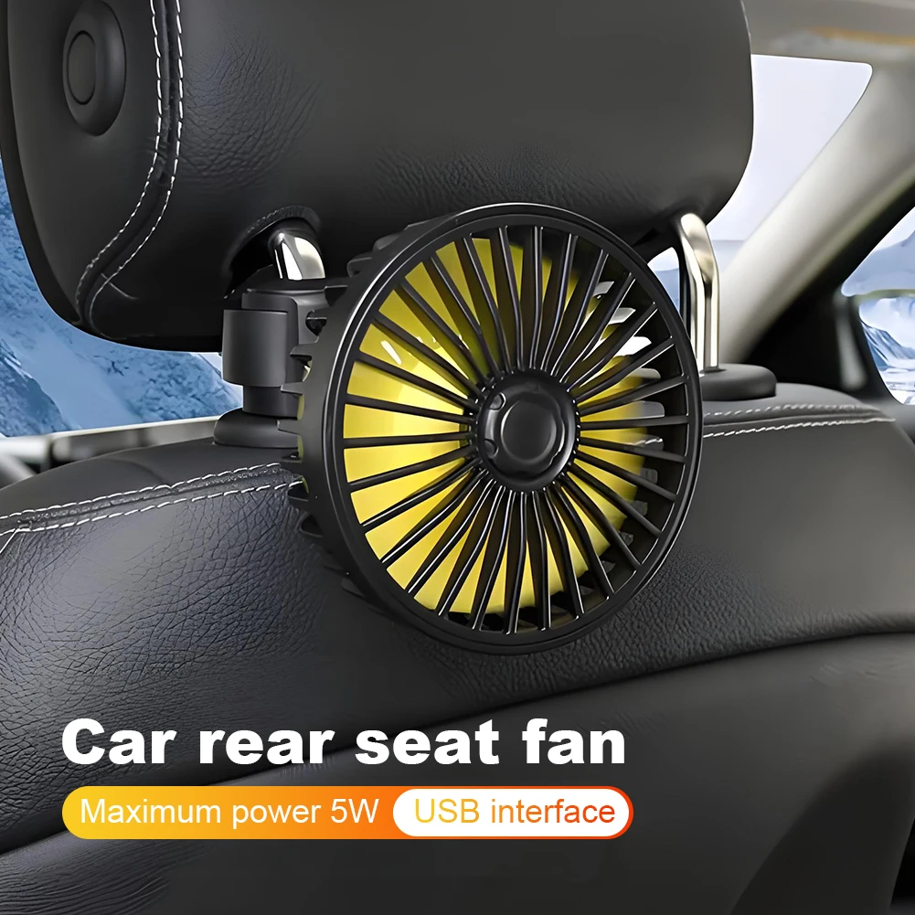 USB Car Seat Headrest Fan 360 Rotatable Cooling Backseat Fan Vehicle Rear Headrest Fan Summer Accessories for Sedan SUS RV Truck
