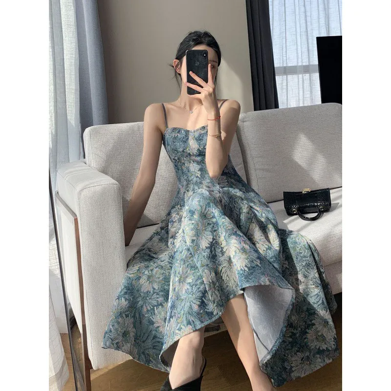 فستان نسائي بتصميم رجعي على طراز هونغ كونغ مع سترة مفتوحة ورباطات، مناسب للصيف، يبرز القوام، مثالي للعطلات والشاطئ، بتصميم خط...