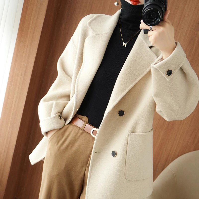 Ladies' 100% cashmere thick double-sided coat, classic multifunctional and fashionable, suitable for business and leisure