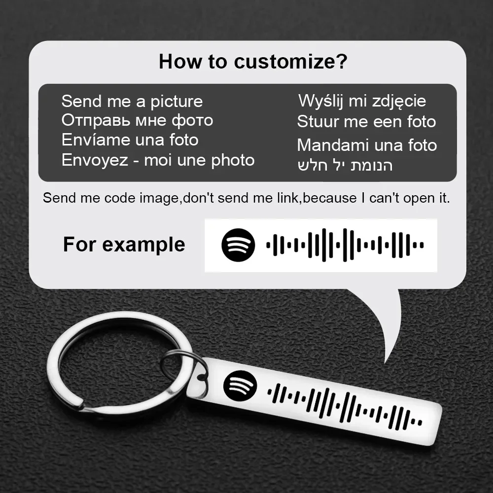 Chic Personalized Spotify Code Keychain Engraved Name Song Music Keyring Scannable Song Key Ring Chain Gift for Lover P040