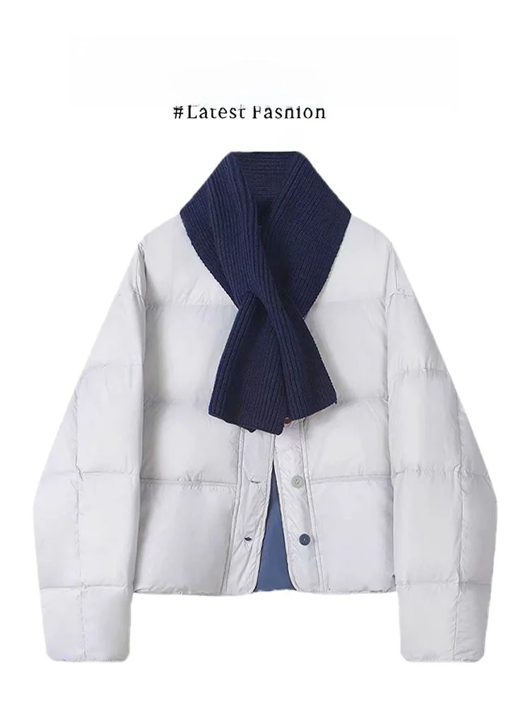 

Синяя хлопковая куртка с длинными рукавами, круглым вырезом, свободного кроя, теплая, осенне-зимняя, новый стиль, корейская версия, удобная для повседневной носки, на одной пуговице.