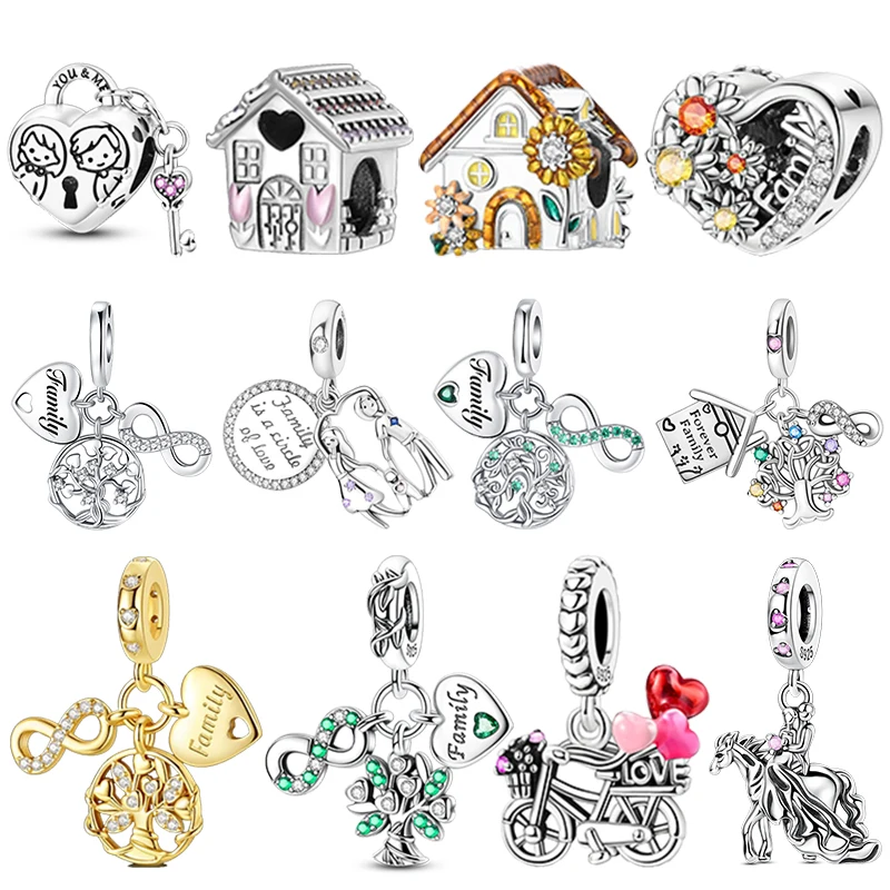

Стерлингового Серебра 925 пробы, семейный дом, любовь навсегда, семейные бусины, подвеска, подвеска, подходит для браслета диаметром отверстия 4 мм, DIY бусины, ювелирные изделия, подарок