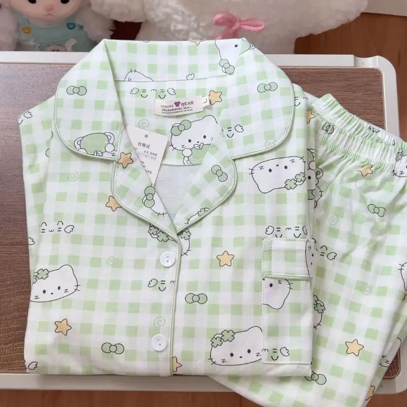 

Женские пижамные комплекты для сна Hello Kitty, кавайные студенческие весенне-осенние штаны с длинными рукавами, одежда для сна, домашняя одежда, новинка