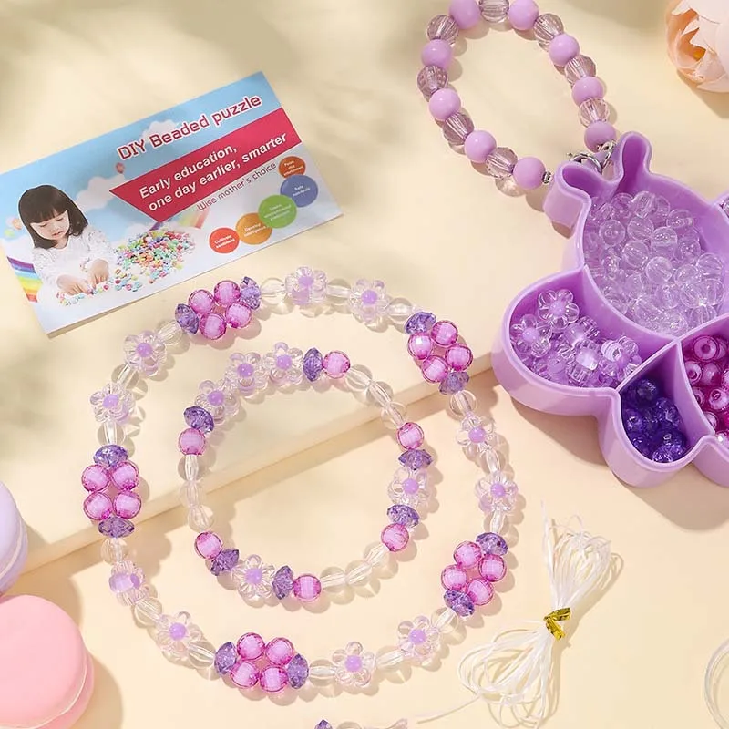 New Purple Handmade DIY Beading Girls Jewellery Box Cute Butterfly Girl Children Necklace Bracelet Toy Set Birthday Gifts