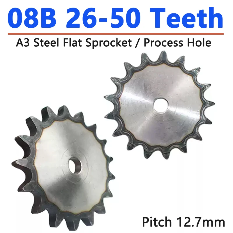 

1pc 26-50 Teeth Process Hole 08B Chain Drive Flat Sprocket Roller Chain Gear Pitch 12.7mm Carbon Steel Industrial Sprocket Wheel