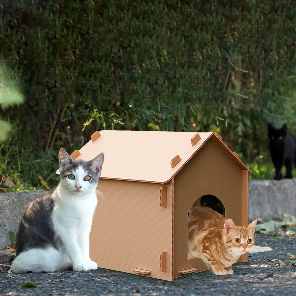 

Outside Cat House Weatherproof Warm Cat Shelter Foldable Cat Outdoor House Collapsible Insulated Pet House for Four Season