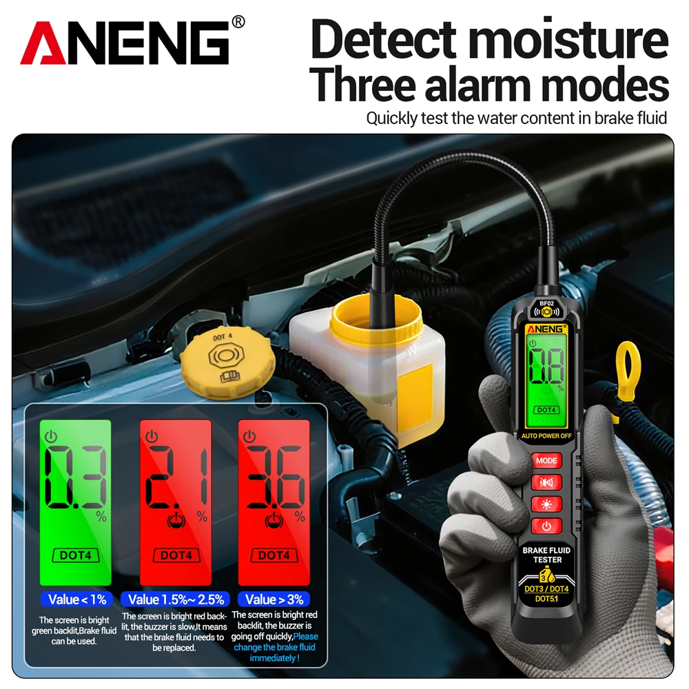سائل الفرامل السائل تستر السيارات النفط اختبار ANENG BF02 الفرامل تحليل جودة الرطوبة فحص ل DOT3/4/5.1 أدوات تشخيص السيارات #4
