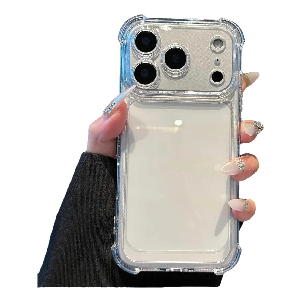 Luksusowe hybrydowe etui na iPhone 17 16 15 14 13 12 11 Pro Max Plus, odporne na wstrząsy, przezroczyste, z twardym tyłem z PC i miękkimi silikonowymi krawędziami. — 2