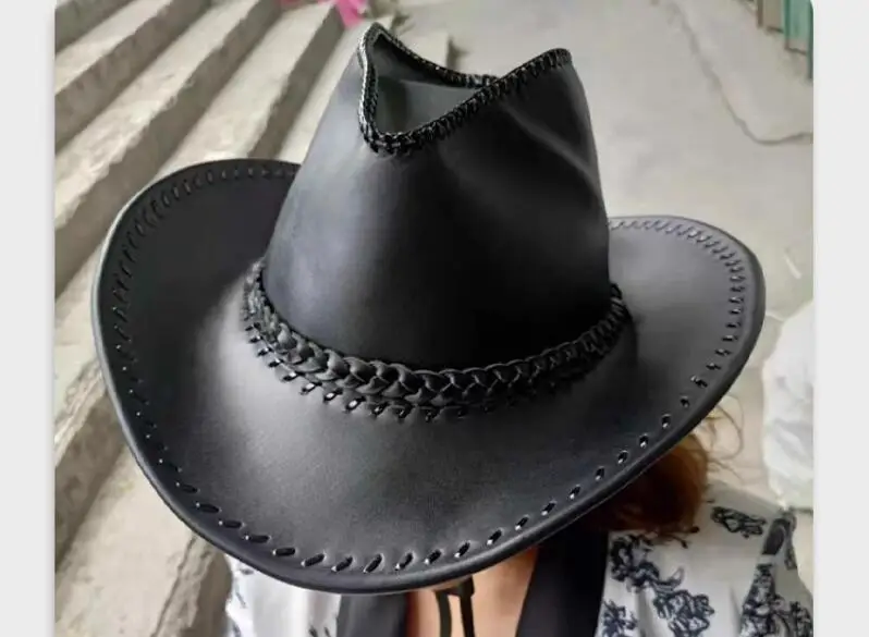 Echtes Leder Cowboyhut Westen Caps Vintage Herren handgenäht – Detail 1