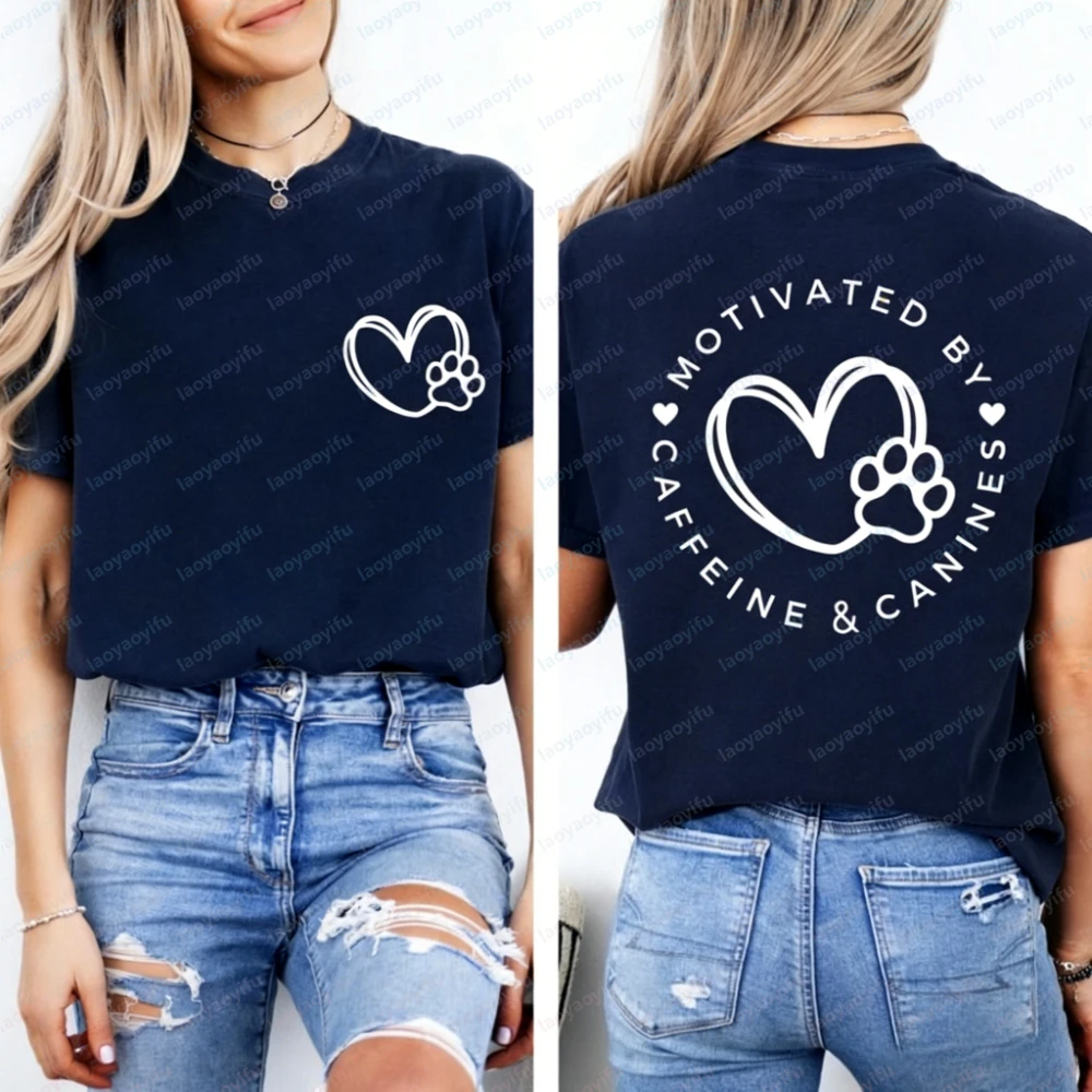 Coffee and Dog Cotton T-Shirt Motivated By Canines and Caffeine Shirts Canine Lovers Tee Cute Dog Sweatshirts Weekend Vibes Tee