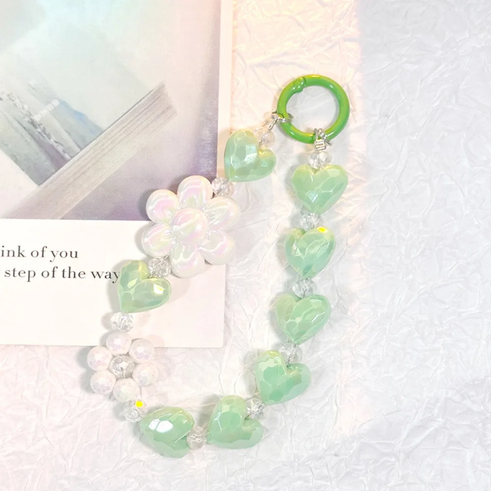 Short Style Short Wrist Rope Colorful Flower Chain Pendant Heart Bead Sweet Mobile Phone Lanyard Large Bead Anti Loss
