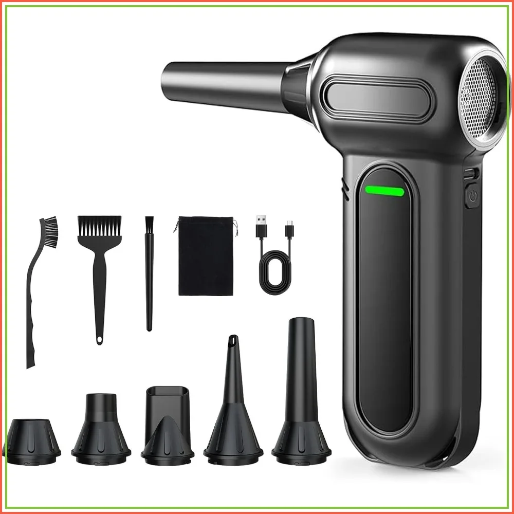 

150000 RPM Compressed Air Duster with LED Light, 8000mAh Rechargeable, 4-Speed Adjustable Mini Blower for Keyboard, Computer, Camera, Car, Home, 5 Nozzles