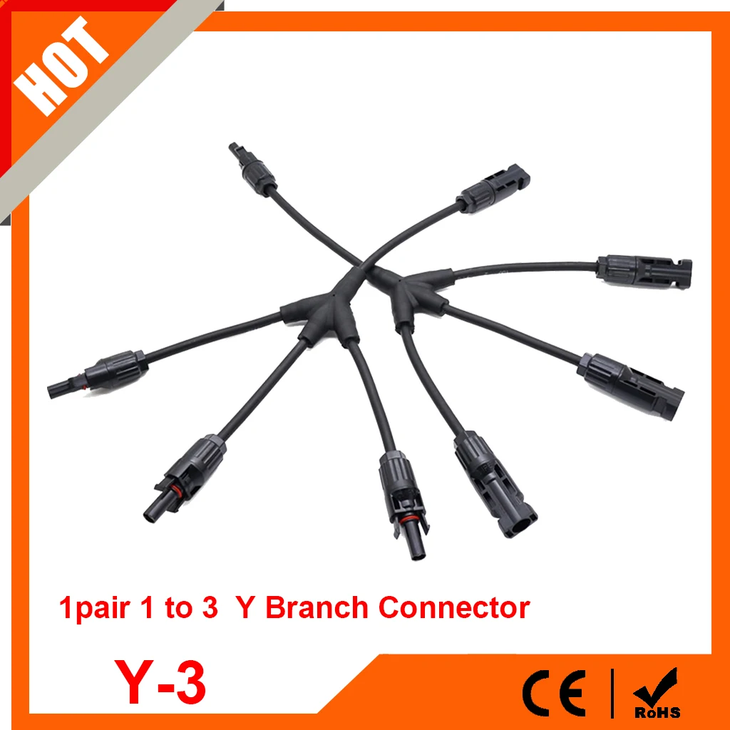 

1Pair Y Branch Parallel Photovoltaic Connector 3 To 1 Solar Connector Adapter For Solar Pv System Solar Panel Cable Wire Connect