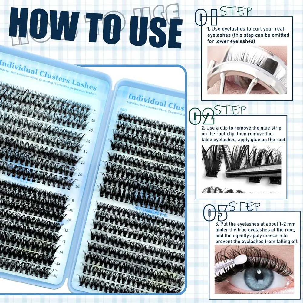 Kit de extensión de pestañas 30D/40D/50D, grupos de pestañas individuales profesionales, esponjosos y gruesos con pinzas y pegamento, herramienta de maquillaje de ojos