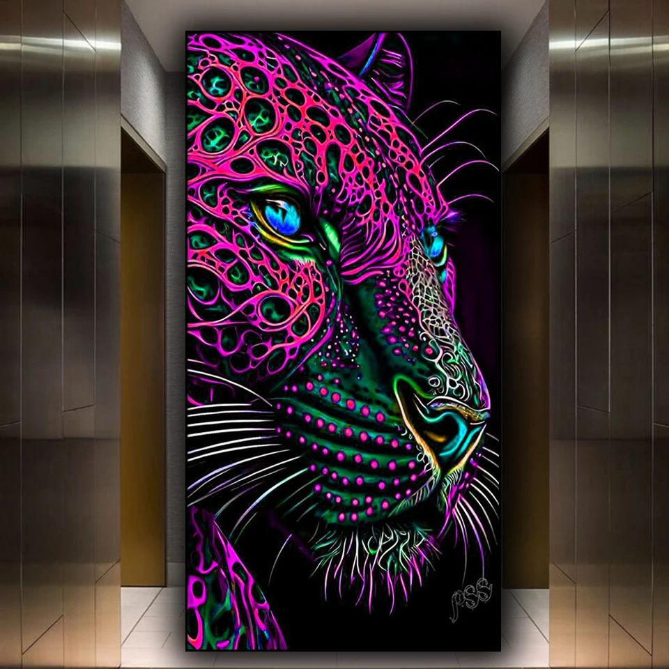 purple red leopard Mosaic Diamond Painting new 2024 Gothic Animal Home Decor Full Diamond Embroidery Diy Cross Stitch Kits Craft