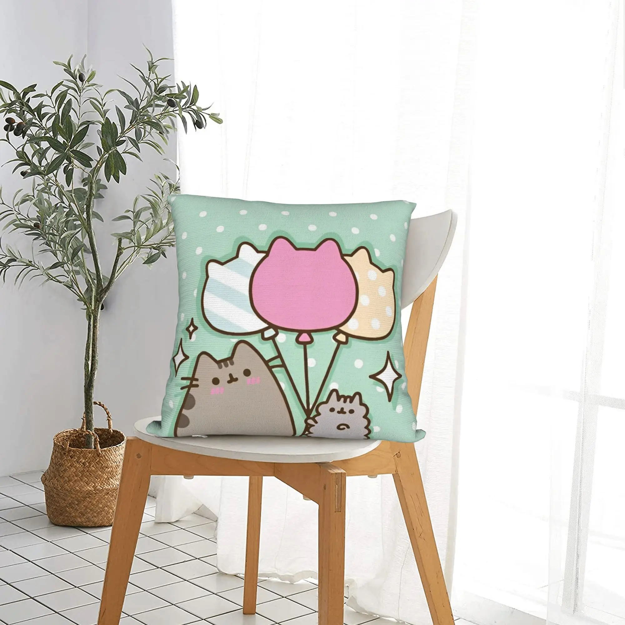 Happy Cat Cartoon Square Pillow Cases P-Pusheencats Cushion Cover Funny Zippered Decor Pillowcase for Seat 18"x18" view 2