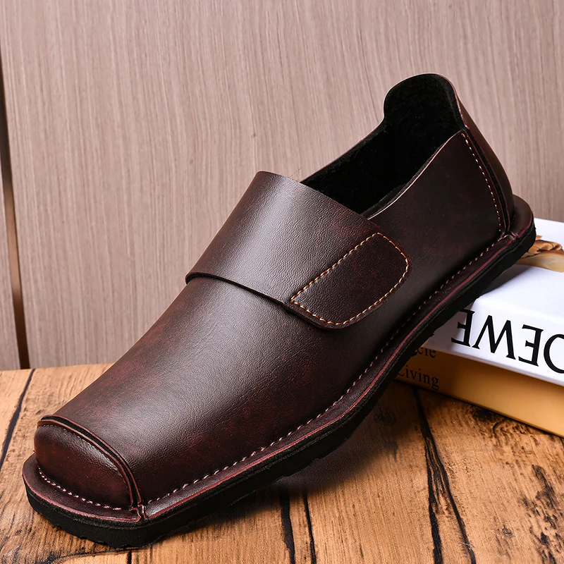 Velcro Business Shoes for Spring And Autumn Fashionable Comfortable Leather Casual Work Shoes Daily Walking Commuting