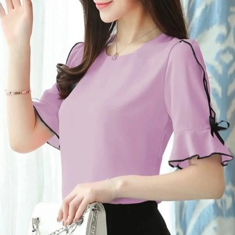 Elegant Ruffles Spliced Loose Hollow Out Bow Blouse Women's Clothing 2024 Summer New Casual Pullovers Chiffon Office Lady Shirt