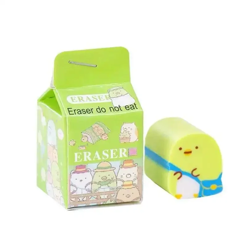 1-6-36 pcs Stationery Kawaii Milk Box Animals Student School Office Supplies Erasers Gift Pencil Rubber Eraser