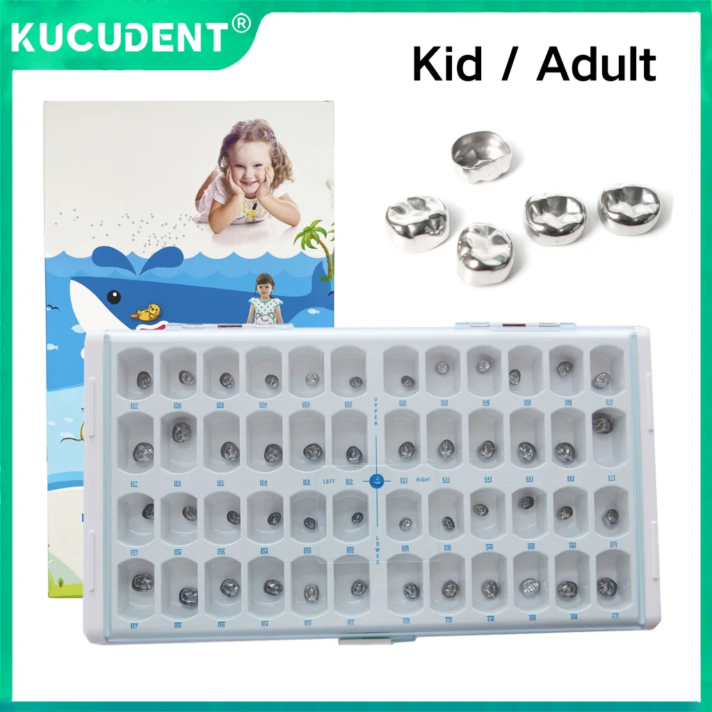 

48Pcs/Box Dental Preformed Stainless Steel Temporary Crowns Kid/Pediatric Primary Molar Crowns 1st/2nd Molar Refill Kit Adult