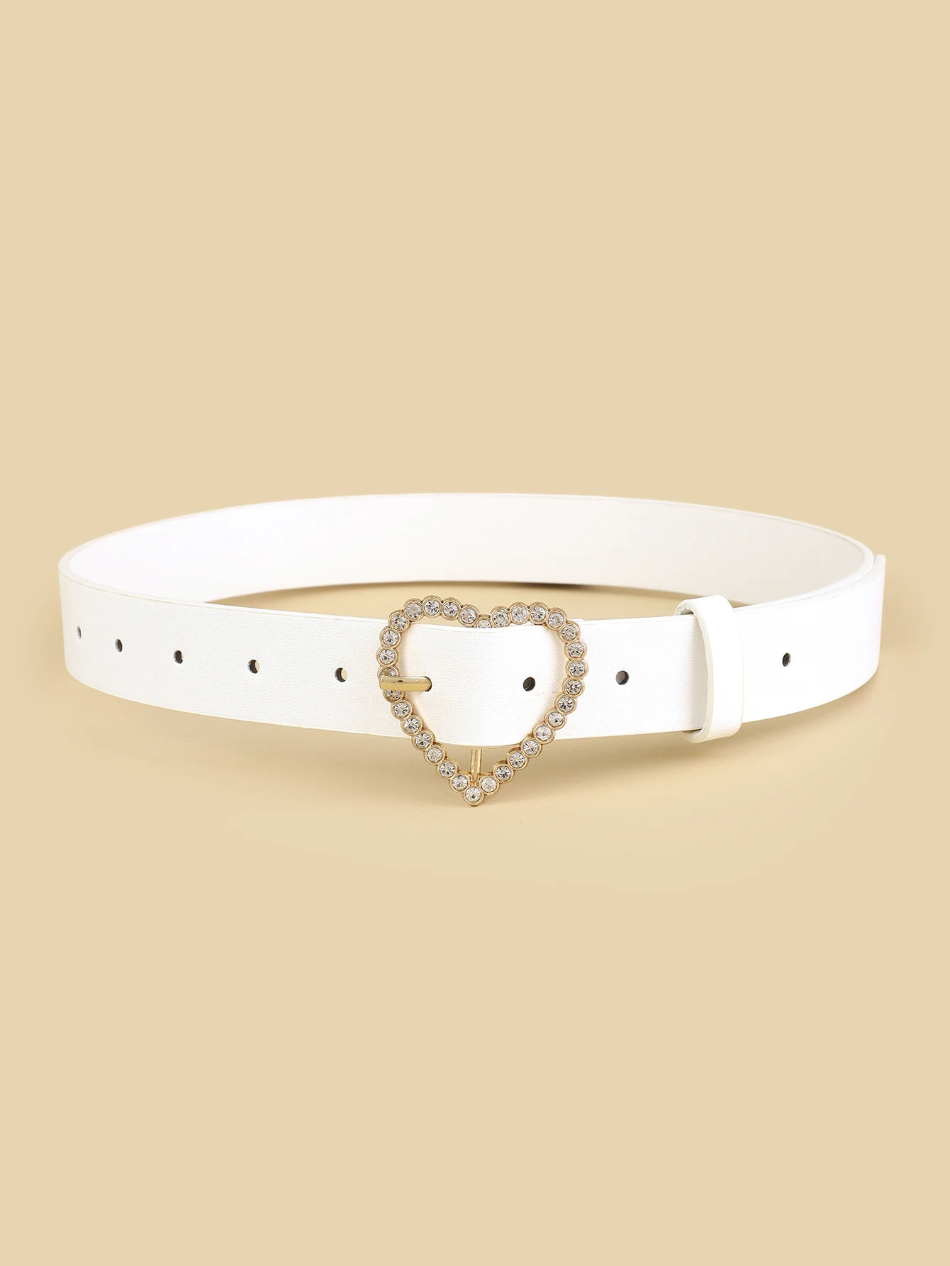 Women\'s New All Seasons Hot Heart-Shaped Diamond Buckle Head Belt Fashion Match Any Clothing Belt