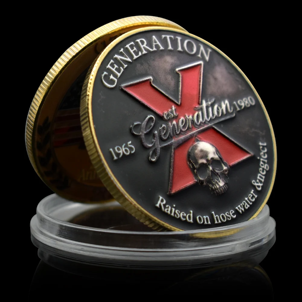 

Generation X Skull Metal Coin Vintage Challenge Coin 1965-1980 Gen X Commemorative Collectible Gift for Men