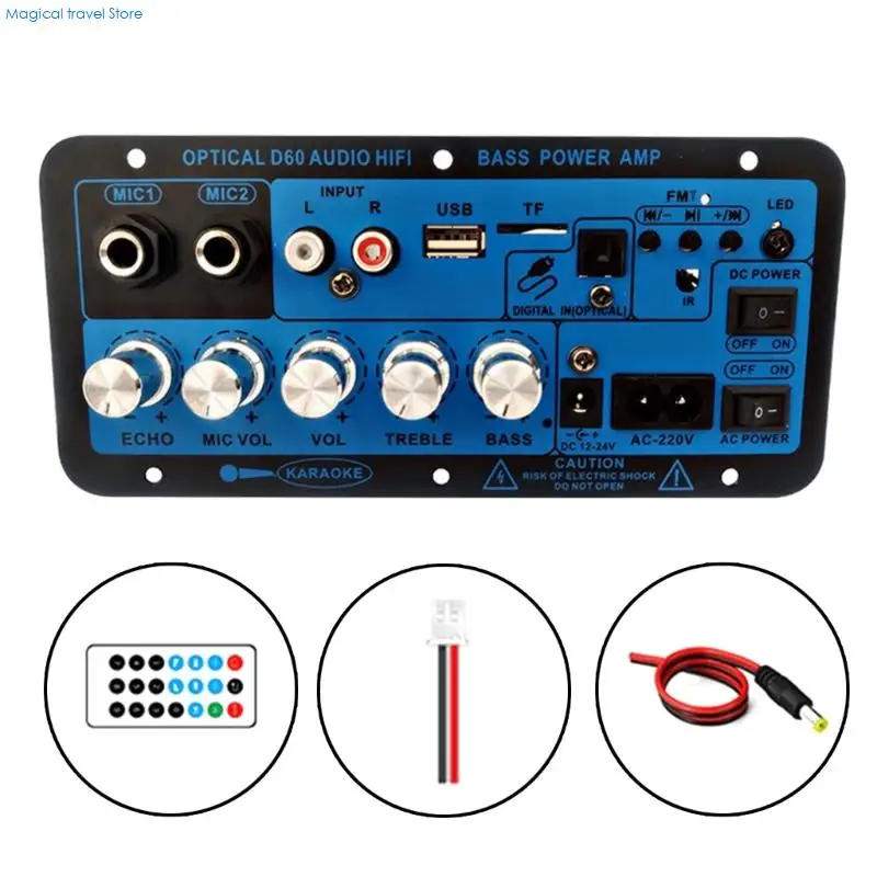 

NEW D60 Bluetooth-compatible Amplifier Board for Home Auditory Optical Output Double Microphone for Karaoke Amplifier