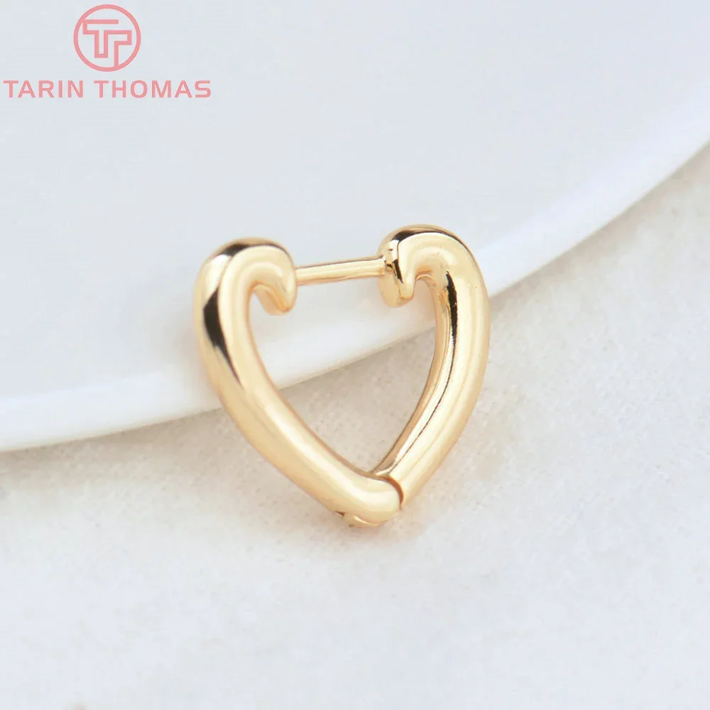 

(4579)4PCS 15x13.5MM 24K Gold Color Plated Brass Love Heart Earrings Hoop High Quality DIY Jewelry Making Findings Wholesale