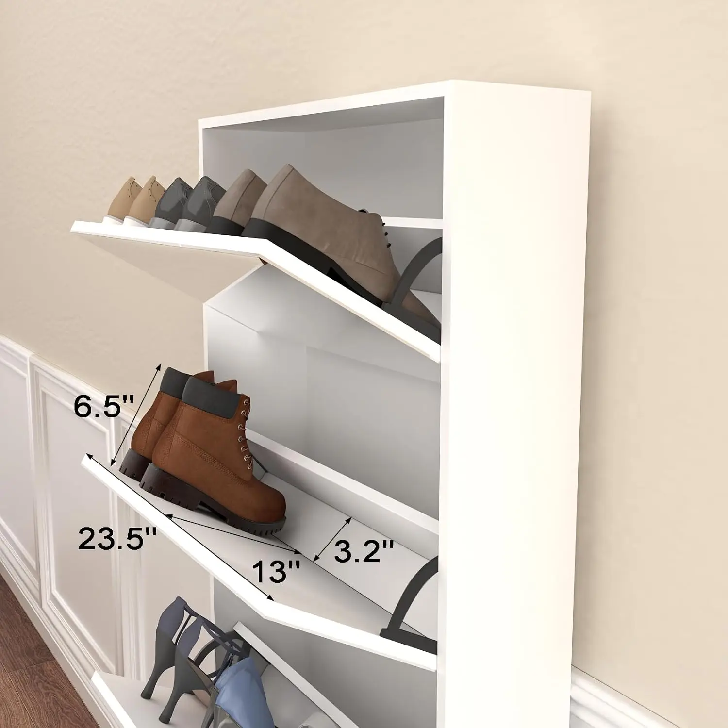 Shoe Cabinet with Mirror Drawers, Freestanding Shoe Rack Organizer with 5 Flip Drawers, Modern Full Length Mirror Shoe Storage image 5