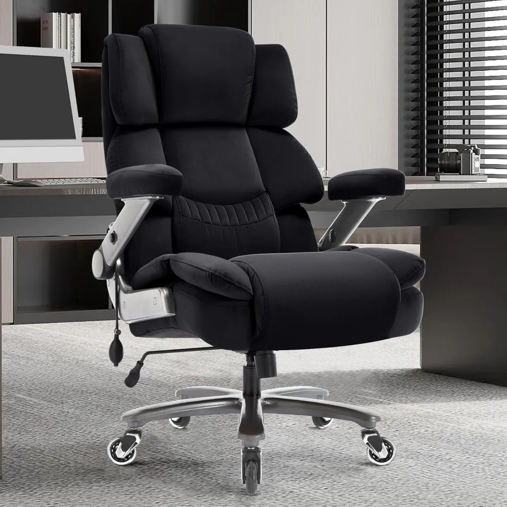 

Fabric 700lbs Big and Tall Office Chair-Large Computer Chair with Adjustable Lumbar Support 3D Flip Arms Plus Size Wheels.
