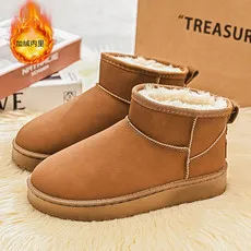 2024 Comfortable women Leather Ankle Boots Handmade  Casual Shoes Outdoor  Winter Slip on Shoes Warm Plush Fur Snow Footwear