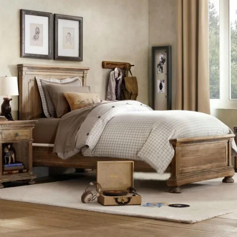American oak children's bed French fashion retro old single bed solid wood model room 1.2 meters ivory white bed