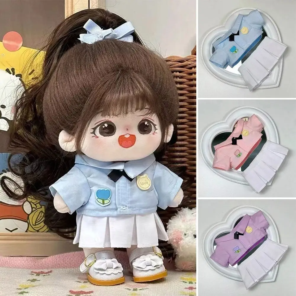 Fashion Mini Cotton Doll Clothes T-shirt with Ties Durable Uniform Skirt T-shirt 3 Colors Dolls Accessories Cotton Stuffed Dolls