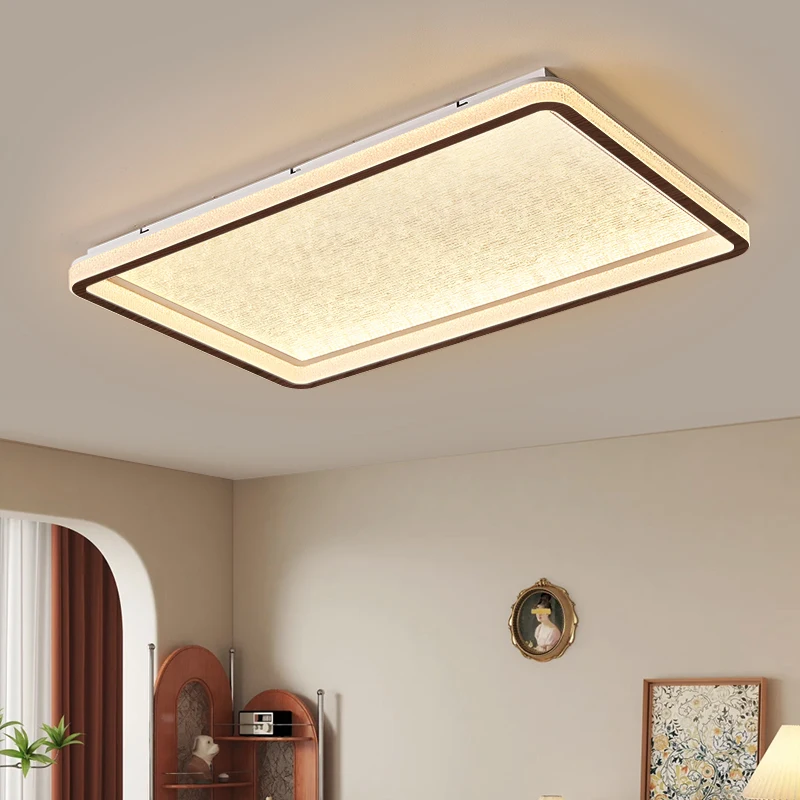 Modern Living Room LED Ceiling Lamp Walnut Color Square Ice Crack Lamp Minimalist Household Eye Protection Indoor Lighting Lamps