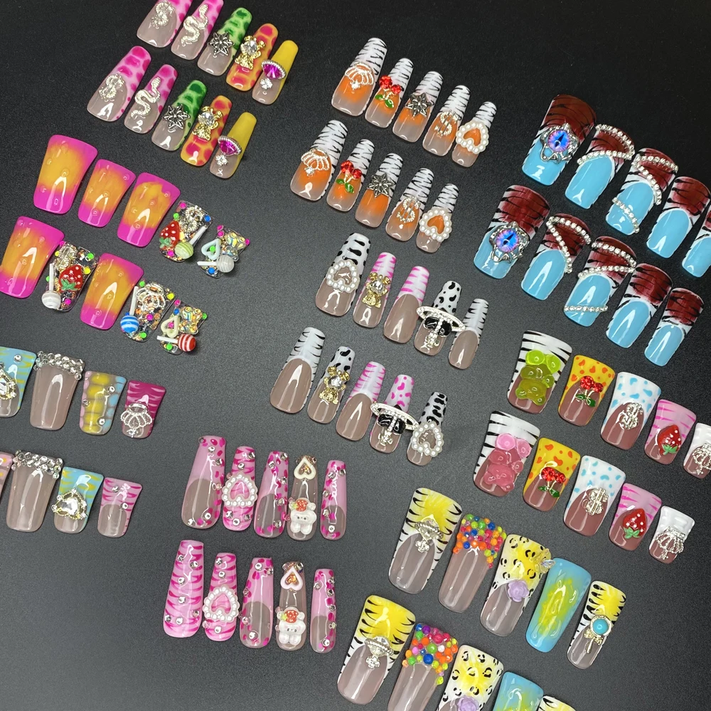 New Arriving Exclusive Design False Nails Art Luxurious Multicolor Covered Decoration Glossy 10PCS Handmade Press On Nails Set